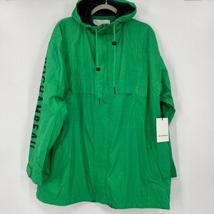 Rochambeau Men's Windbreaker Jacket in Kelly Green/Black Logo sz M Rain Y2K Bold